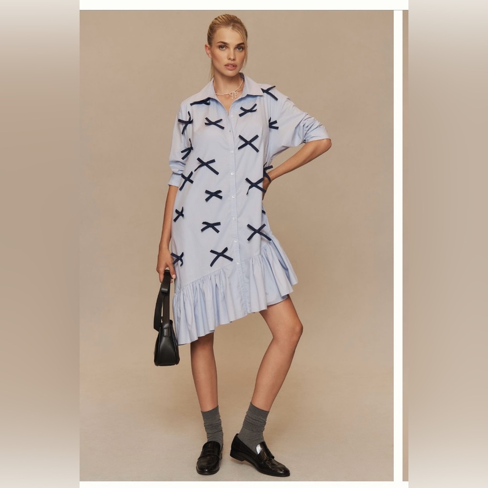 Anthropologie Maeve Long-Sleeve 3D Bows Asymmetrical
Mini Dress